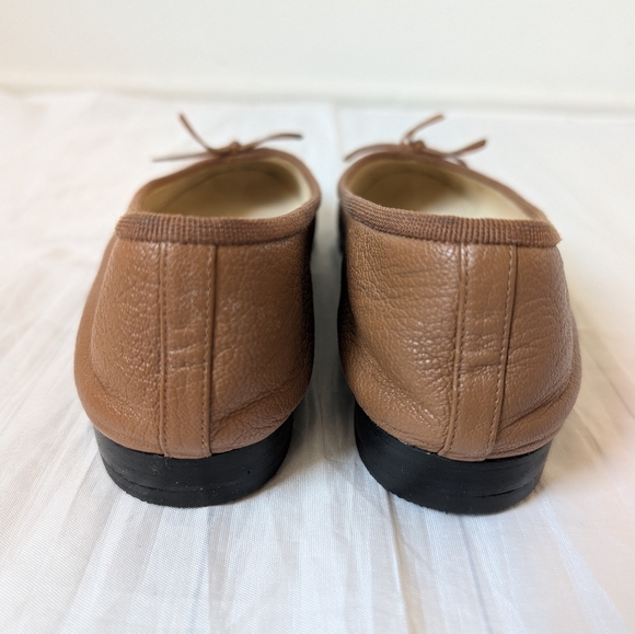 Chanel Tan Brown CC Leather Cap Toe Ballet Flats Ballerinas Size 38 - Picture 8 of 12